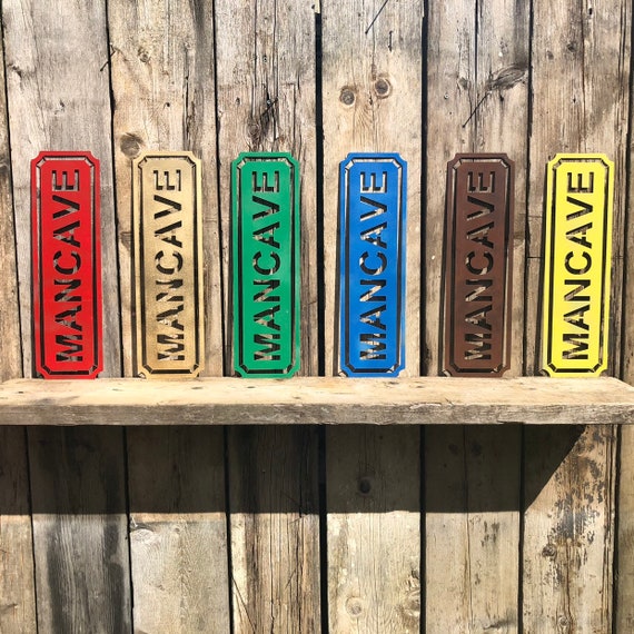 RUSTIC colourful MANCAVE Word Sign Metal Pub Bar Drinks Hut Shed Garage workshop