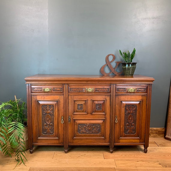 Antique Buffet Server Sideboard Mahogany Cupboard Drawers Rustic Art Nouveau