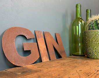 GIN Letters /  Metal Wall Art / Kitchen Decor / Bar Sign / Shop Sign / Drinks