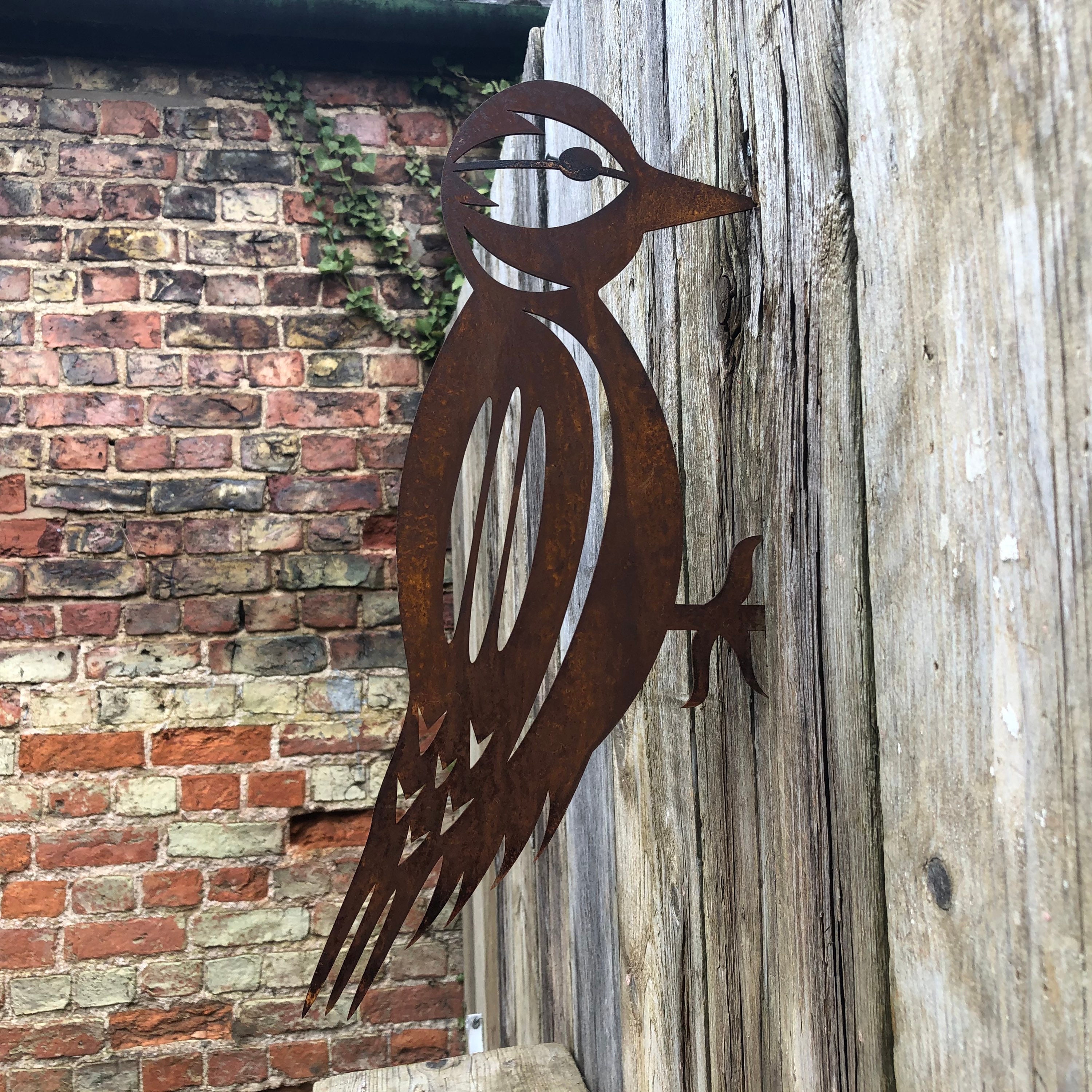 Rusty Metal, WOODPECKER , Garden silhouette, garden sign , garden