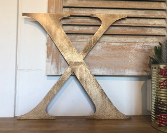 Classic Letter X / Distressed Gold Home Decor / Kitchen Wall Art / Home Decor And Gifts / Metal Letter / Personalised Sign / Bar Gift /