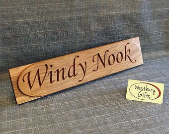 Oak Engraved Oval Style House Sign 500mm x 105mm
