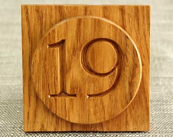 Oak Engraved Round Style House Number Sign 105 x 105mm