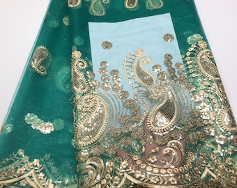 free shipping 2021 High Quality African Lace Fabric Green, French Net Embroidery Sequins Tulle Lace Fabric For Nigerian party Dress 5yards