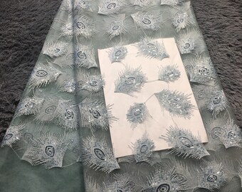 French Net Lace Fabric Latest african guipure lace fabric with embroidery mesh tulle water cord Sequins lace fabric 5 yards free shipping