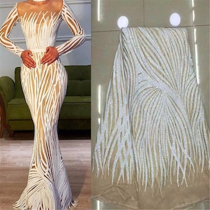 5yards Off White Sequined Lace Fabric African Lace Fabric 2024 High Quality Lace for Party Dress Nigeria Sequins Lace Free Shipping JL916
