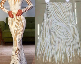 1yards Off White Sequined Lace Fabric African Lace Fabric 2021 High Quality Lace for Party Dress Nigeria Sequins Lace Free Shipping JL916