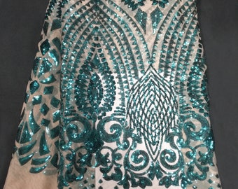 Green African lace fabric with sequins 5 Yards 2021 latest sequin fabric high quality tulle sequins lace fabric for dresses Free shipping