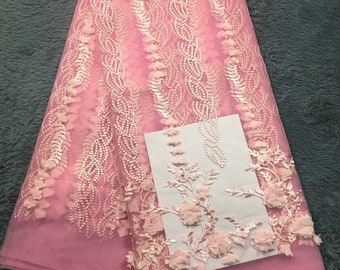 3D flowers lace fabric high quality beaded french lace fabric navy african tulle lace fabric for bridal dress 5 yards