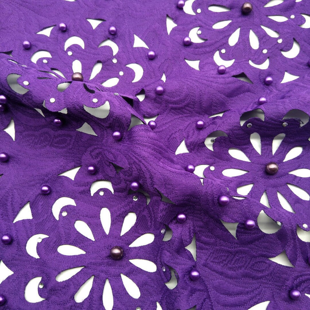 New Fashion French Laser Cut Lace Fabric With Nigerian Purple Lace