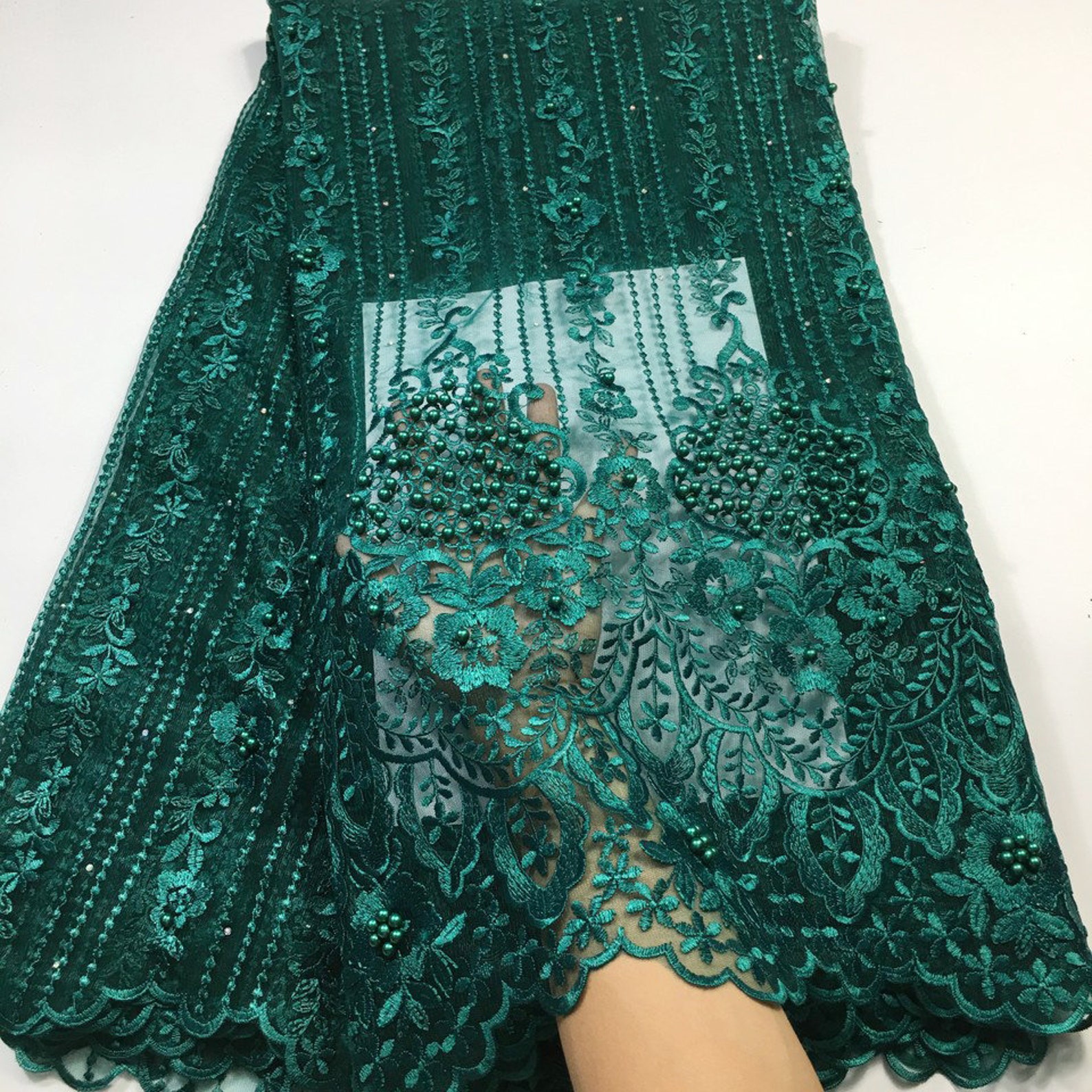 Latest High Quality African Tulle Lace Fabric 2021 With Beads 5yards ...