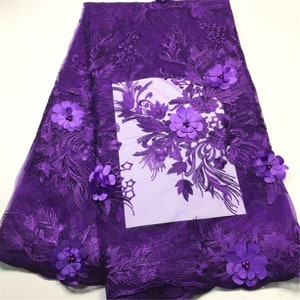 African Lace Fabric 2021 High Quality Lace purple Bridal 3d Lace Fabric With Beaded Nigerian Tulle Mesh Lace Fabrics 5yards M2842