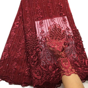 Nigerian Lace Fabrics Beaded Floral Lace Wedding Dresses 5yards, African Tulle Lace Fabric, Luxury Women Lace Fabric M2588 Free shipping