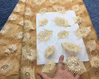 Glod lace fabric bridal tulle lace fabrics with sequins chantilly Milk silk lace fabric in dubai for wedding dress free shipping 5yards