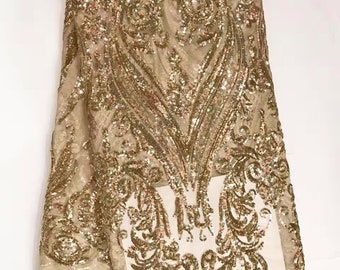 1yards 2021 High Quality African Lace Fabric Gold , French Net Embroidery Sequins Tulle Lace Fabric For Nigerian party Dress Free shipping