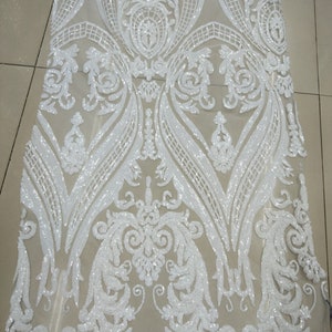 1yards Off White Sequined African French Mesh Net Lace Fabric For Evening Party Dress Fabrics 2024 New Nigeria Sequins lace Free shipping