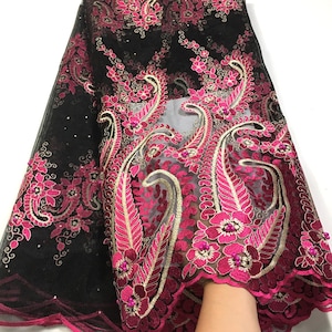 Neustes Gold Gesticktes Netzmaterial 5yards, Nigerianische TüllSpitze Stoff für Hochzeit, Afrikanische Partys TüllSpitze M2609 kostenloser Versand