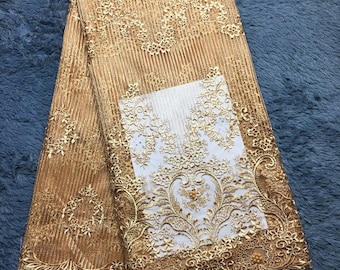 fashion high quality embroidery lace fabric 5yards for beautiful dress，2021 french mesh fabric beaded stones M2288 free shipping