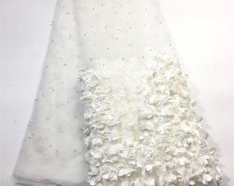 Tela de encaje africano 2024, tela con apliques 3D, 5 yardas, tela de encaje con cuentas de alta calidad, encaje de tul francés africano para boda