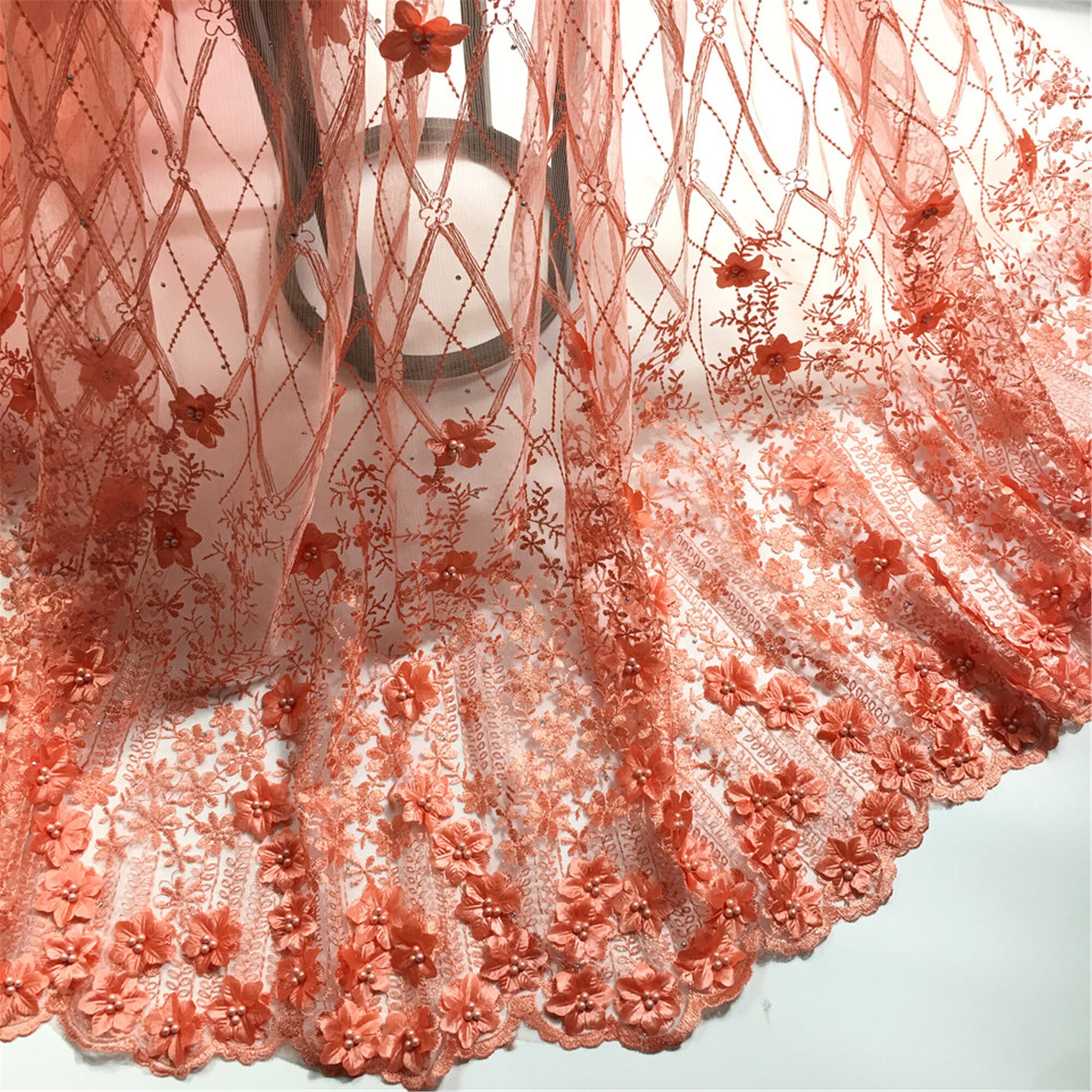 5yards Peach 3D Lace Fabric With 3d Flowers Bridal 3D Flowers - Etsy