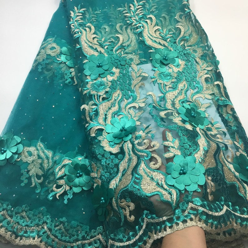Embroidery Fabric Lace African Fabric 5 Yards Teal Applique Etsy