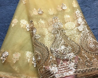 Sequin Net Fabric High Quality Hand cut Lace Fabrics 2021 Embroidered African Sequin Lace Fabrics For Women party free shipping 5yards