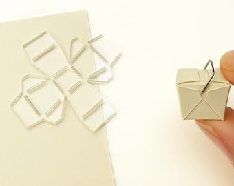 Miniature Chinese Takeout Box Acrylic Stencil for Dollhouse 1:12 Scale, Reusable Cut and Score Craft Template Tool for DIY Paper Boxes
