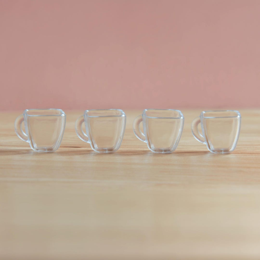 Set of 4 Miniature Square Coffee Mugs, Tea Cups in Clear Plastic for ...