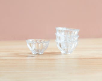 Set of 4 Miniature Ice Cream Bowl, Dessert Dish in Clear Plastic for Dollhouse Kitchen, Polymer Clay Food, Resin Crafts 1:12 Scale