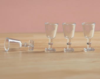 Miniature Wine Goblets: Clear Plastic Dollhouse Drink Cups, Set of 4