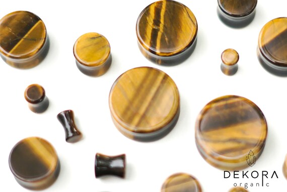 Pair of Glass Double Flared Tiger Stripes Plugs 3//4 Red-Yellow
