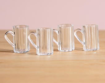 Miniature Beer Mugs: Clear Plastic Dollhouse Kitchen Set (0.55 inch)