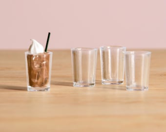Set of 4 Miniature Drink Cups, Iced Coffee Cup in Clear Plastic for Dollhouse Kitchen, Polymer Clay Food, Resin Crafts 1:12 Scale