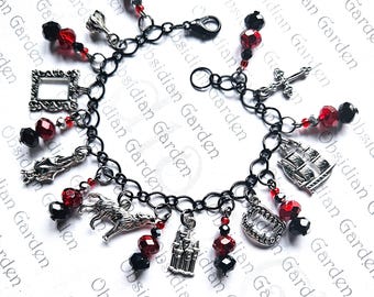 Red & black DRACULA hand made original charm bracelet