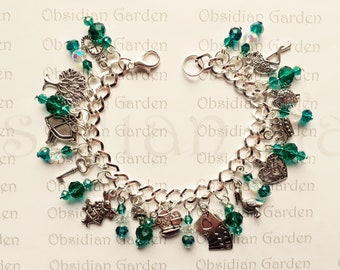 Turquoise #2 Alice in Wonderland themed charm bracelet