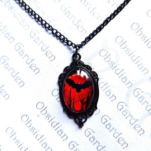 Gothic bat cameo pendant necklace
