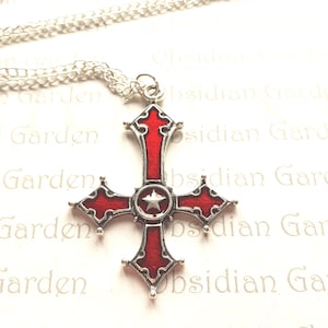 Gothic red inverted cross pendant necklace