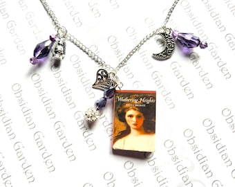 Wuthering Heights mini book and charm necklace - amethyst
