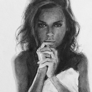 Original, One of a kind charcoal sketch. Beautiful naked figure girl drawing. Minimalist black and white charcoal drawing wall art Interior
