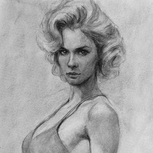 Original, оne of a kind charcoal sketch. Beautiful naked figure girl drawing. Minimalist black and white charcoal drawing wall art