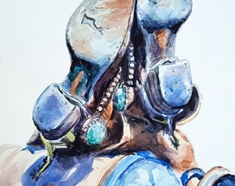 Original Aquarellmalerei. Cowboykunst. minimalistische Western Dekor Zeichnung