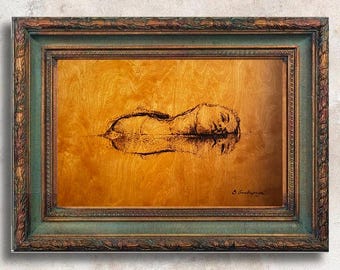 Original Pyrography Painting - Unique Wood Wall Art for Interior Design, Spiritual Art, Surrealism Art, Office Decor Gift