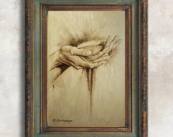 Original Painting, Wood Burning, Unique Wall Decor, Fine Art Anniversary Gift Home Decor, Wood Art, Hand Drawing interior design