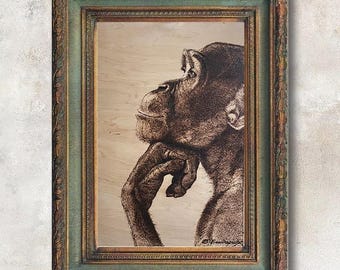 Original Artwork Animal Portrait, Wood Art Anniversary Gift, Wooden Wall Art, Unique Wall Art Soulmate Drawing. Art for sale gallery wall