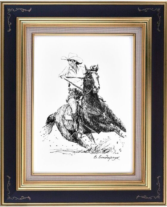 Young Rodo Schech Original Drawing With Marker. Texas Cowboys. Rodeo. Sketch - Etsy