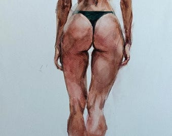 Original Watercolor Figure Sketch, Minimalist Wall Art Decor