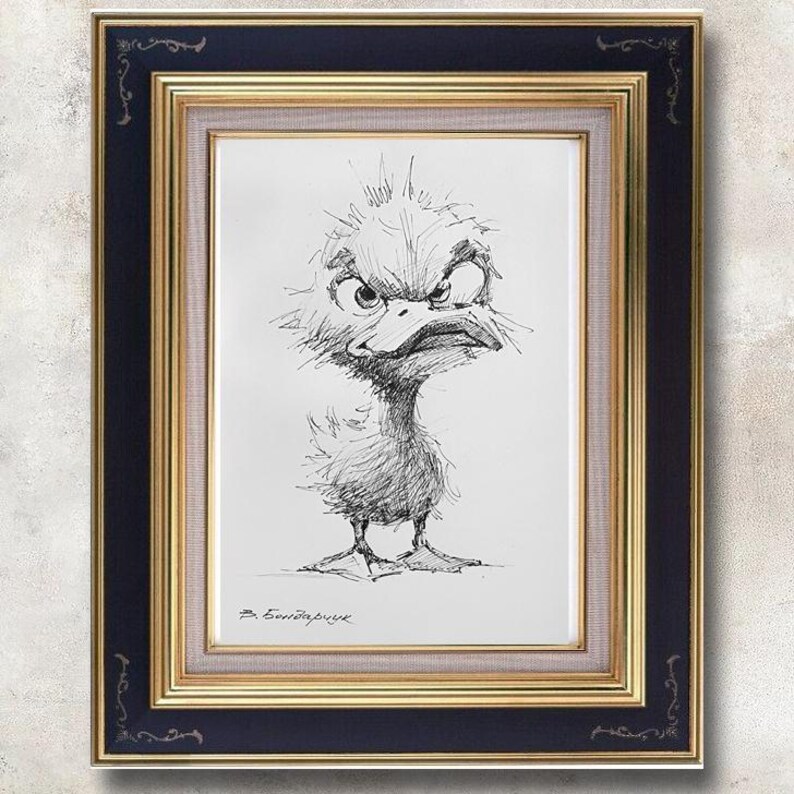 Original Drawing. Angry Duck. Minimalist Black and White Art - Etsy