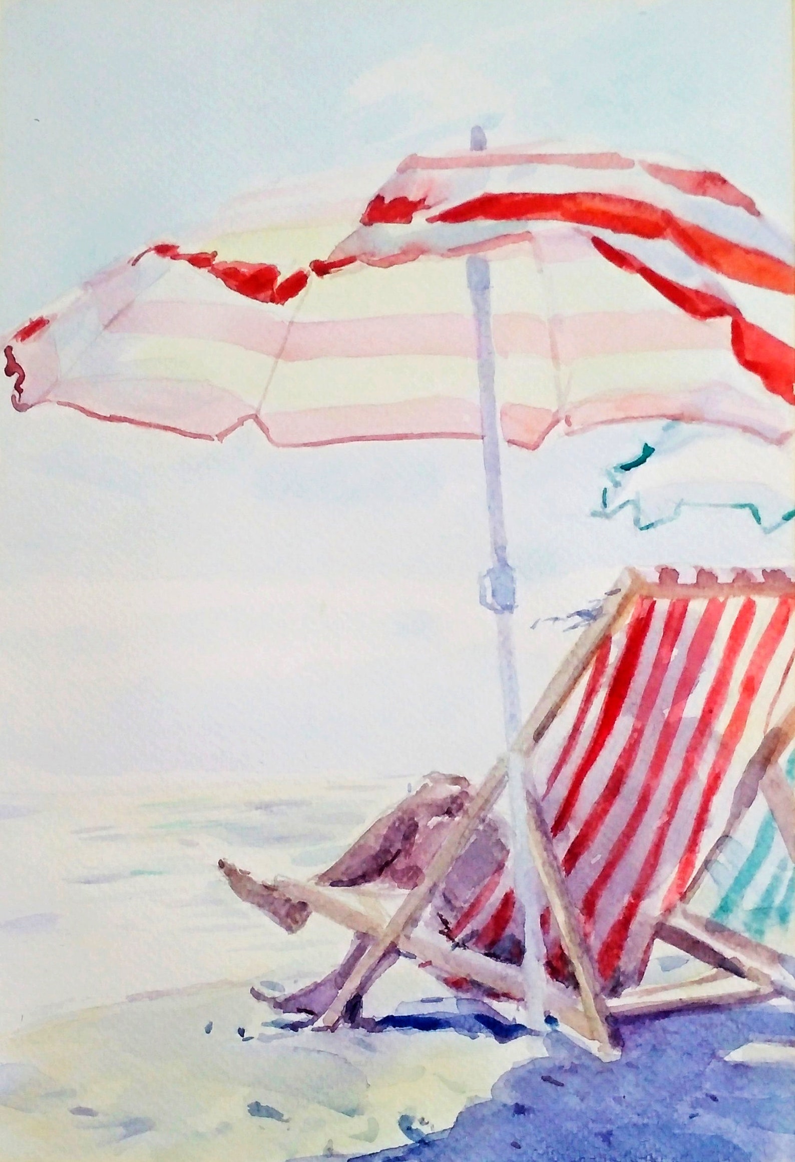 Bright watercolor painting Beach summer umbrellas sea | Etsy