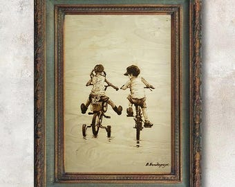 Original artwork family gift, Wood art for sale anniversary Wooden art romantic gifts Unique soulmate drawing Gallery wall interior design