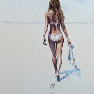 Original art watercolor sketch art. Beautiful half-naked sexy of a girl. Unique Minimalist watercolor drawing. wall art decor